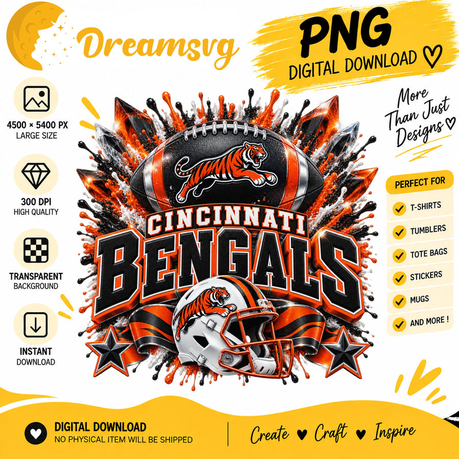 Cincinnati Bengals NFL Football Helmet Crystal Splash PNG
