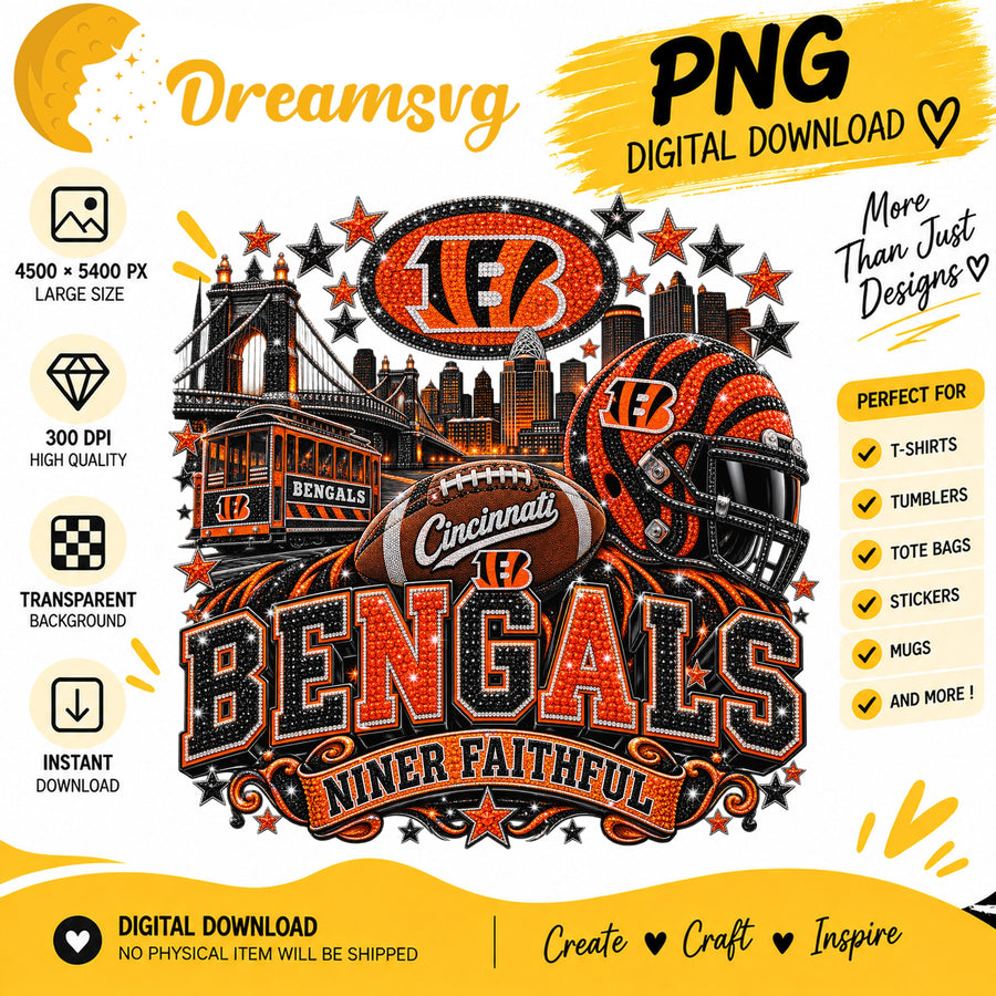 Cincinnati Bengals Niner Faithful Glitter Football City PNG