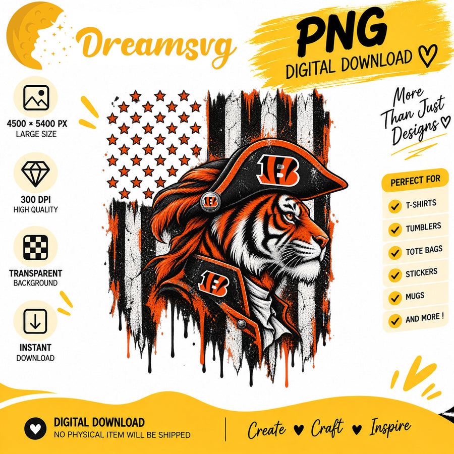 Cincinnati Bengals Pirate Mascot American Flag Football PNG