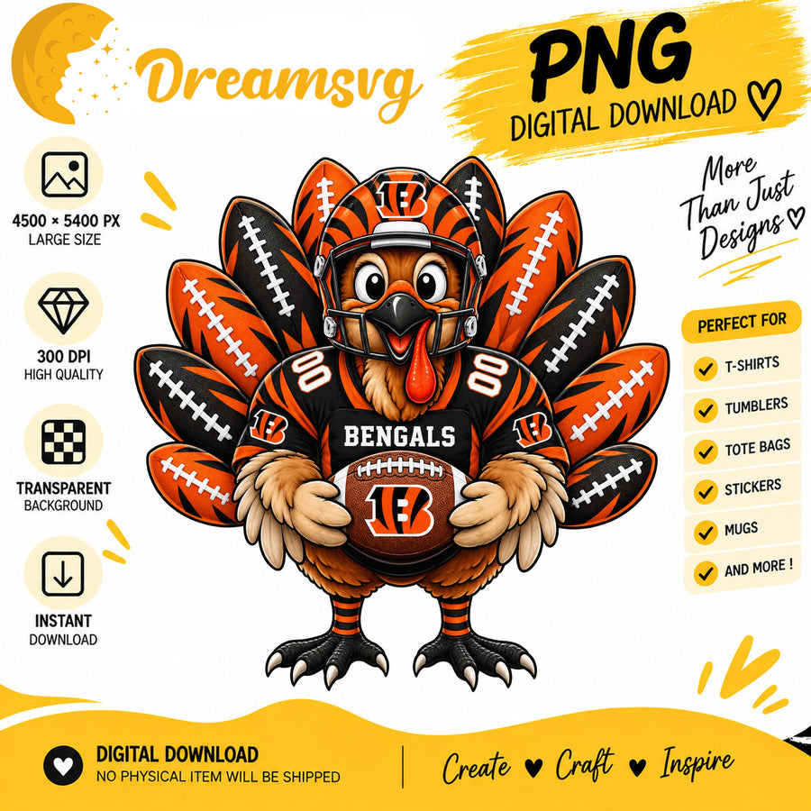 Cincinnati Bengals Turkey Thanksgiving Football Fan PNG