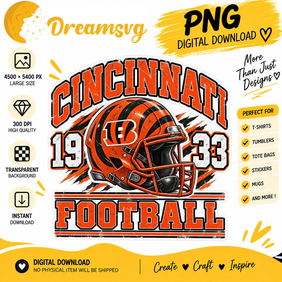 Cincinnati Bengals Vintage Grunge Football Helmet 1933 PNG