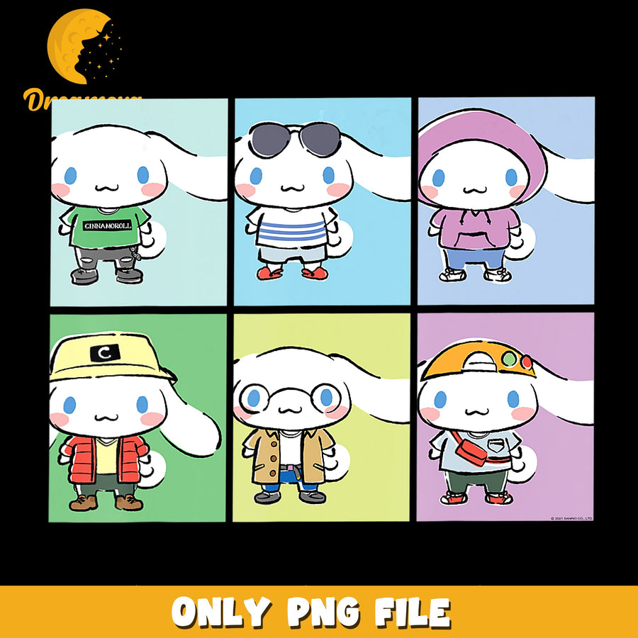 Cinnamoroll Fashion Outfits Bundle PNG, Sanrio Streetwear, Cute PNG