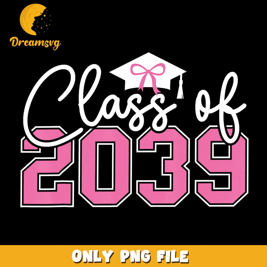 Class Of 2039 Graduation Cap Pink Bow PNG, Senior 2039, Graduate PNG