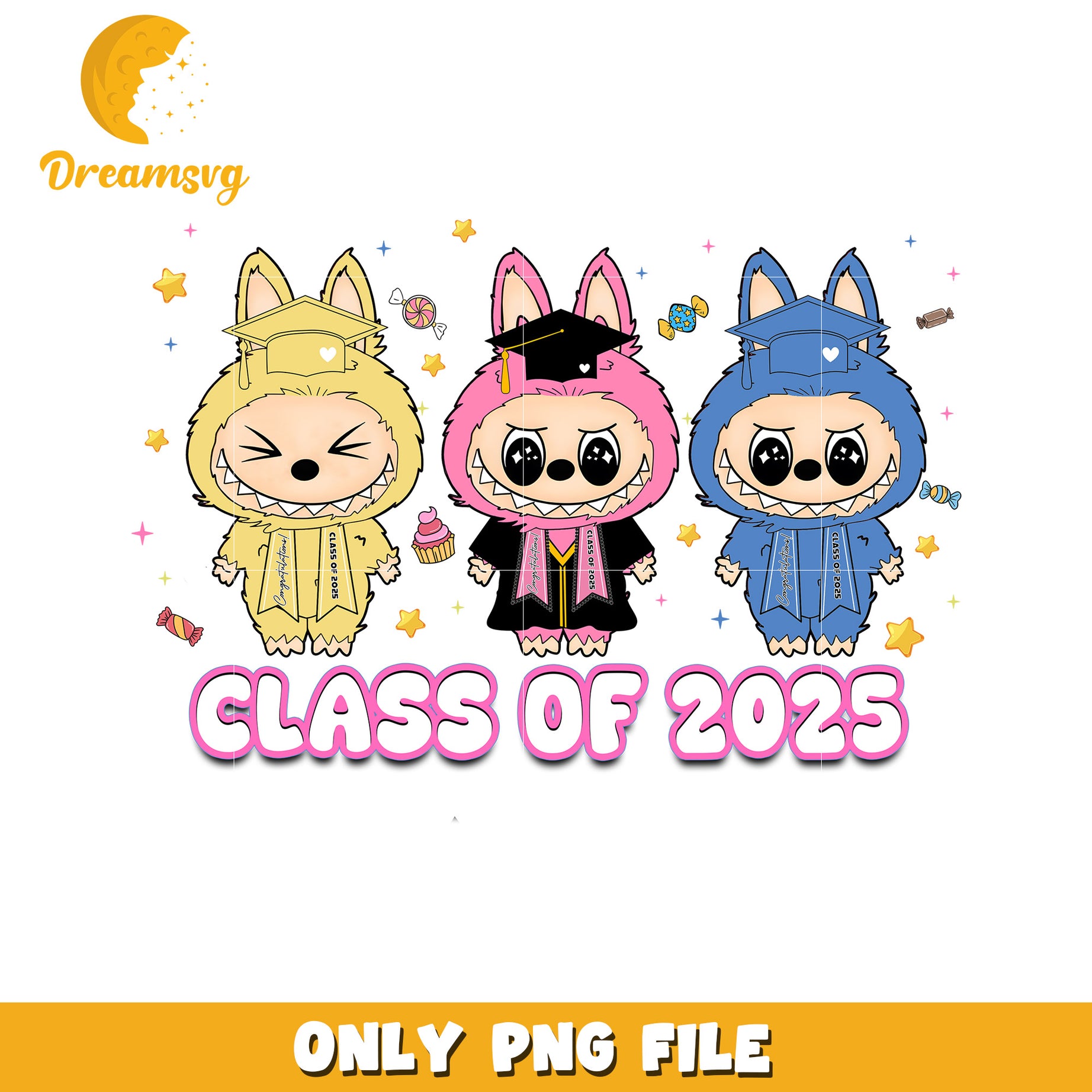Class of 2025 png, labubu clothes​ png, labubu macaron png