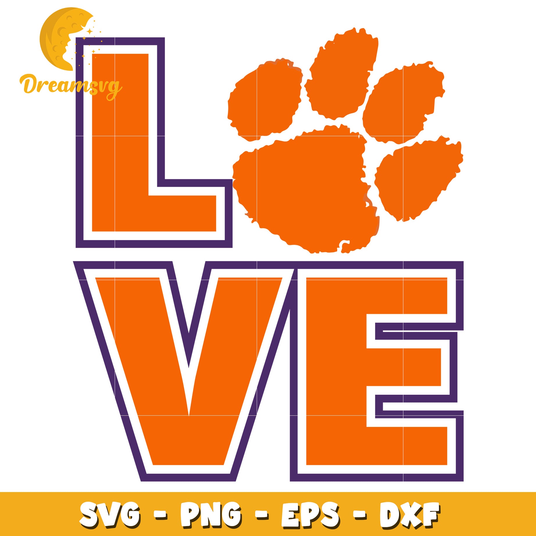 Clemson Paw Love SVG PNG EPS DXF