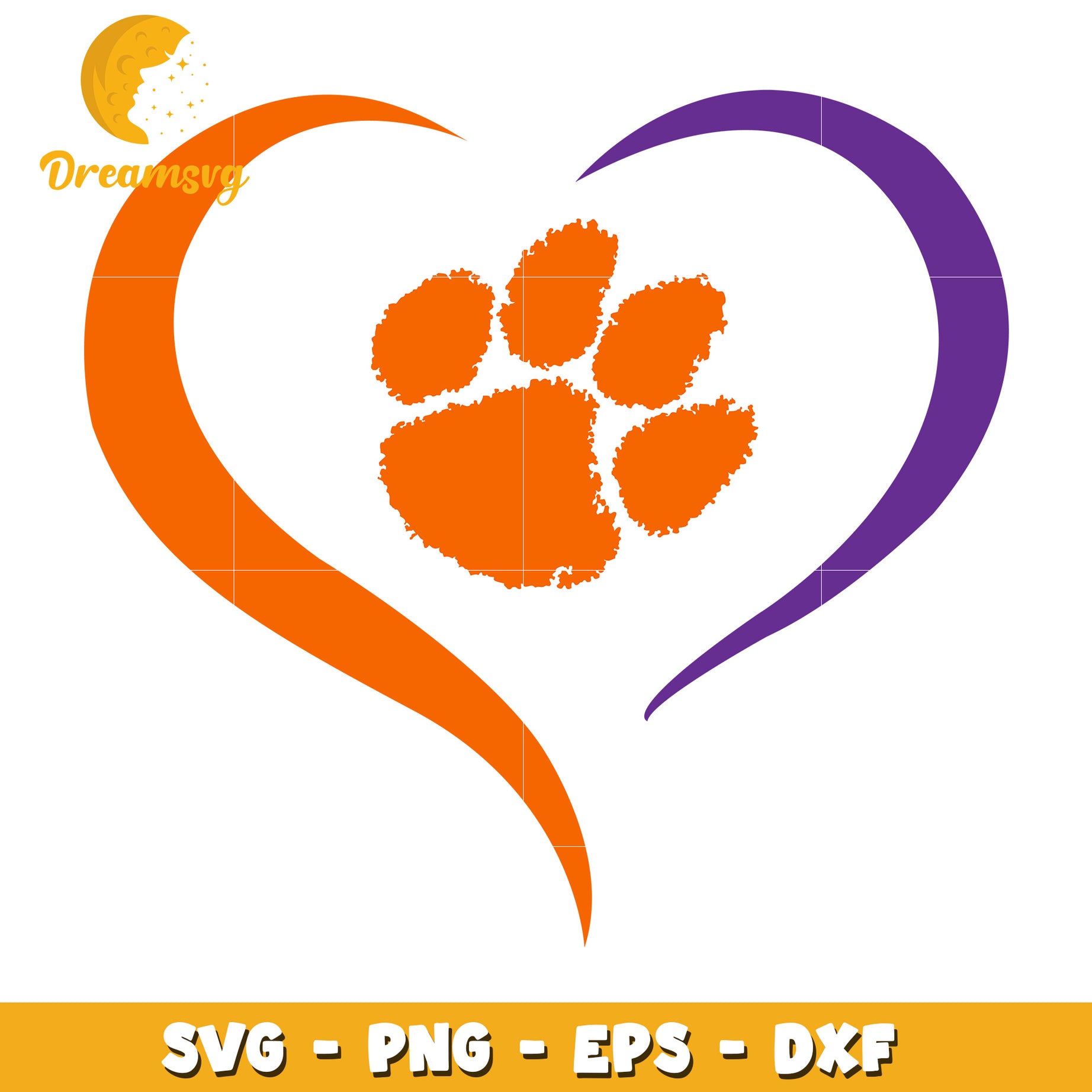 Clemson Paw Print Heart SVG Cut File