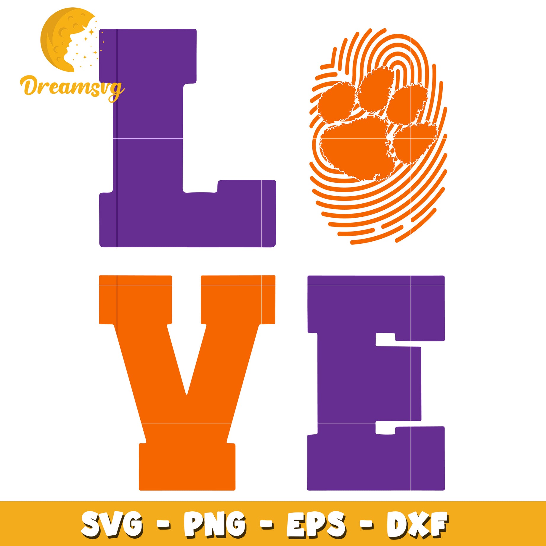 Clemson Paw Print Love SVG Cut File