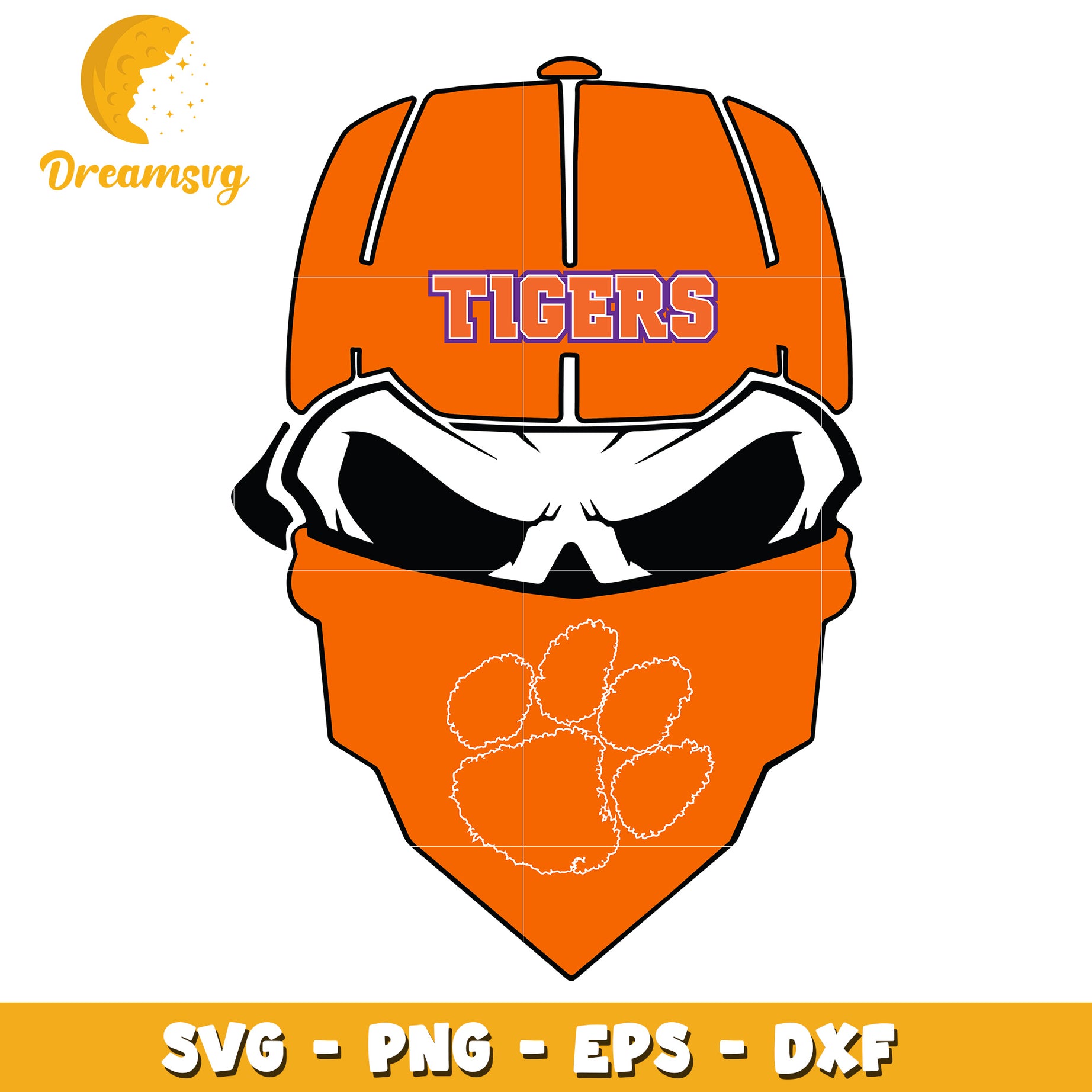 Clemson Tigers Skull SVG PNG EPS DXF