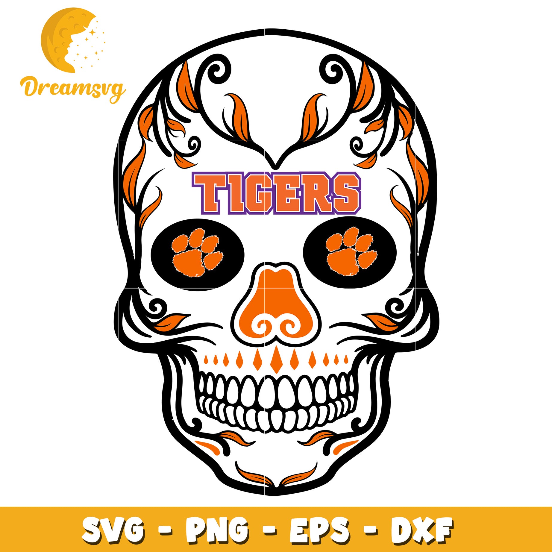 Clemson Tigers Sugar Skull SVG PNG EPS DXF