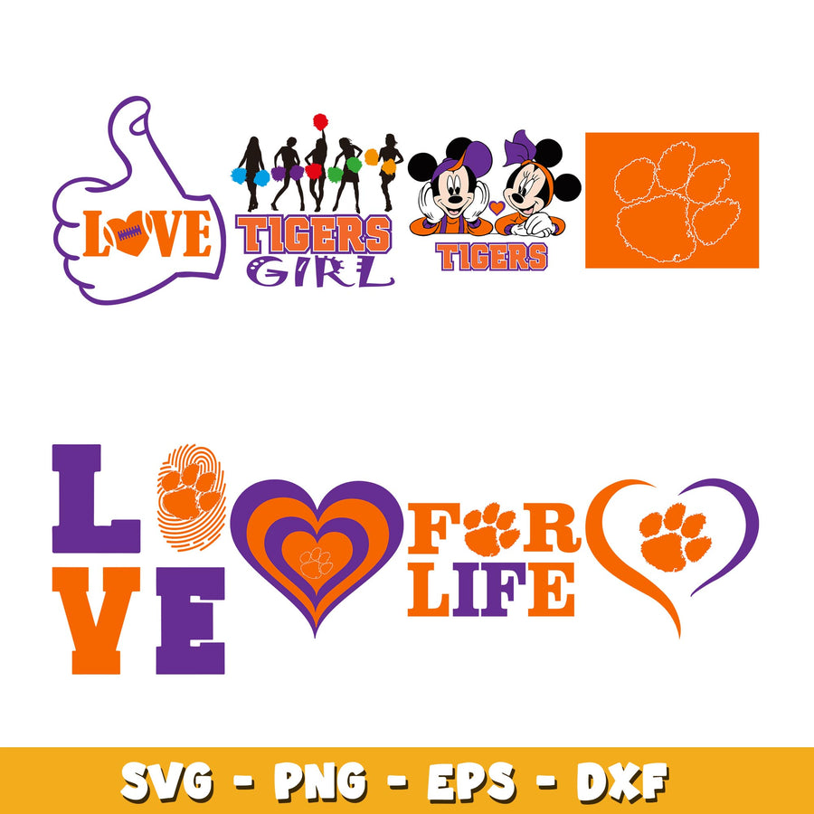 Clemson Tigers love Bundle svg, Clemson Tigers logo svg, ncaa svg  