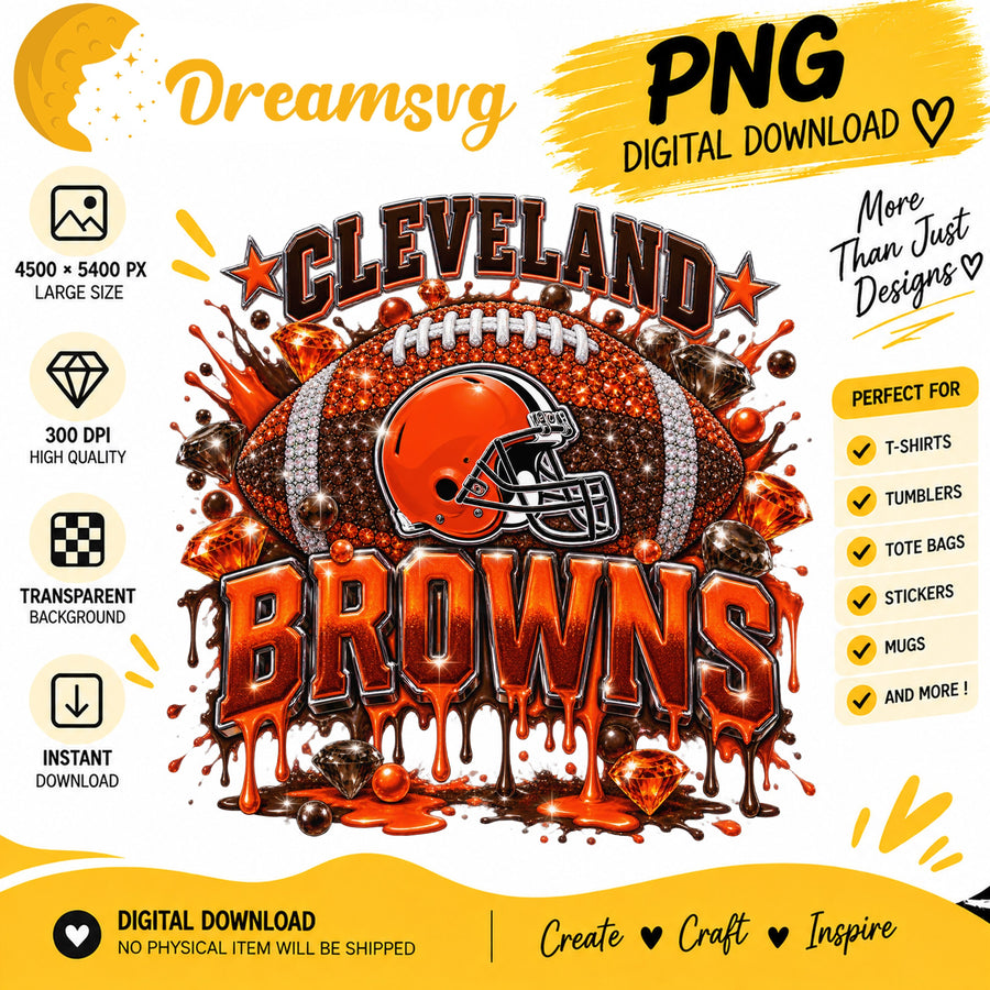 Cleveland Browns Bling Glitter Football Sublimation PNG