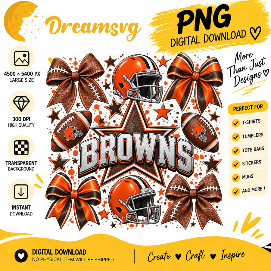 Cleveland Browns Coquette Bow Football Helmet Stars PNG