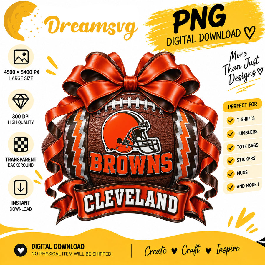 Cleveland Browns Coquette Bow Football Sublimation PNG