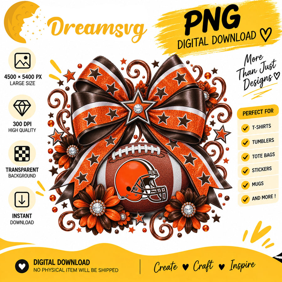 Cleveland Browns Coquette Bow Football Sublimation Print PNG