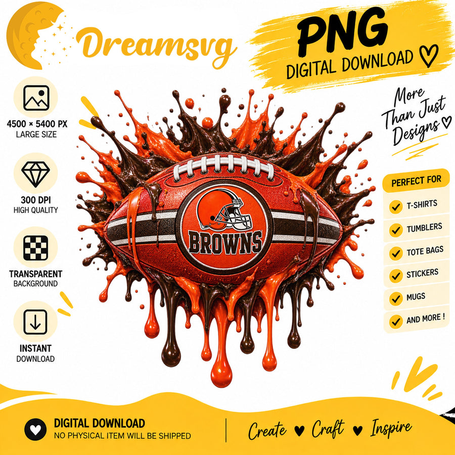 Cleveland Browns Dripping Paint Splash Football PNG