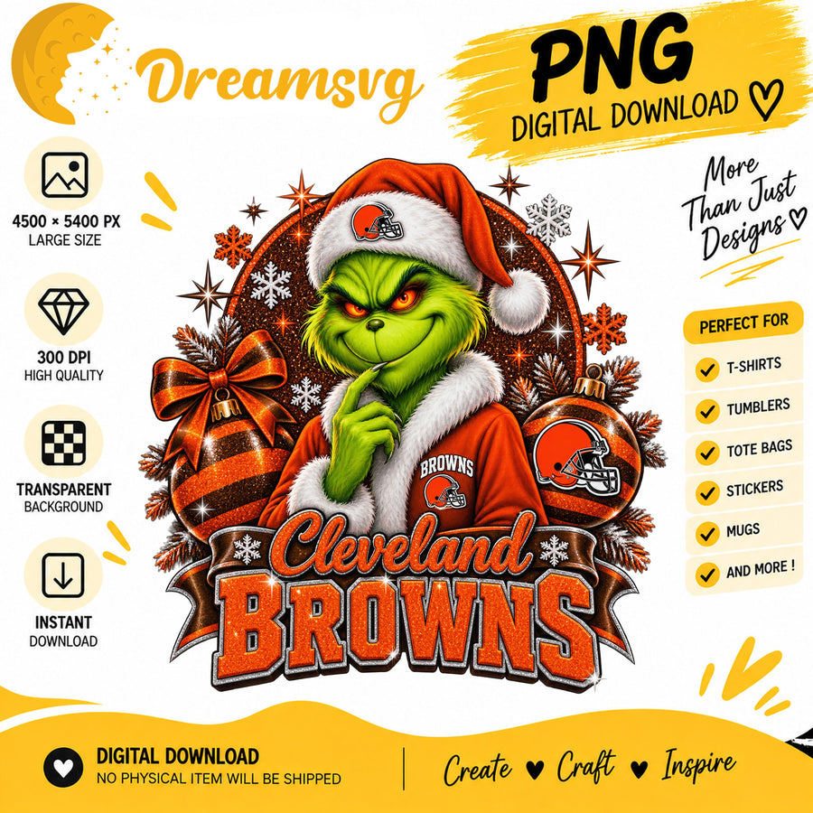 Cleveland Browns Grinch Santa Christmas Football PNG