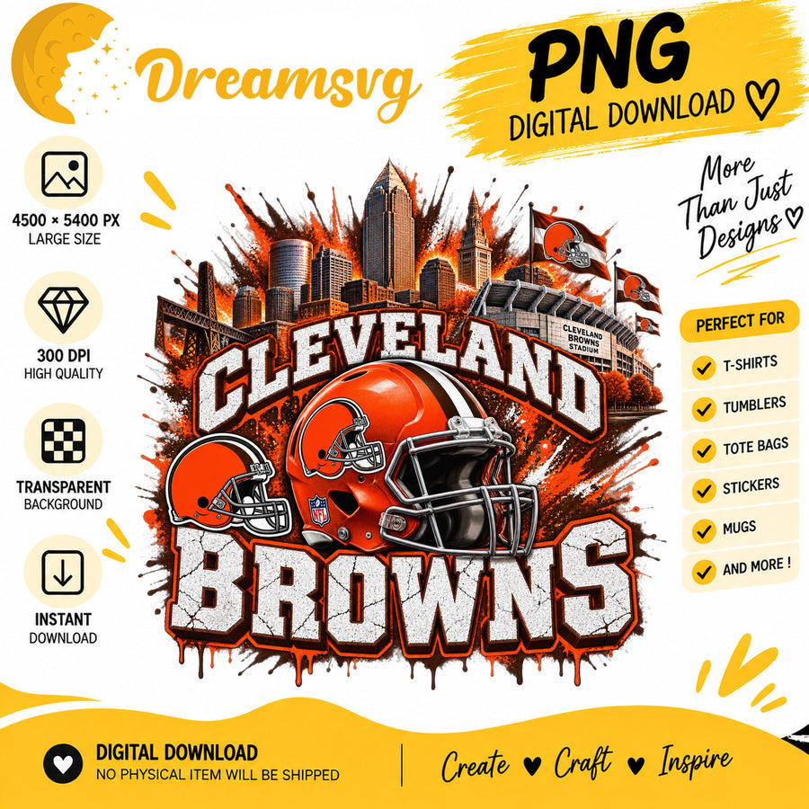 Cleveland Browns Grunge Football City Skyline Stadium PNG