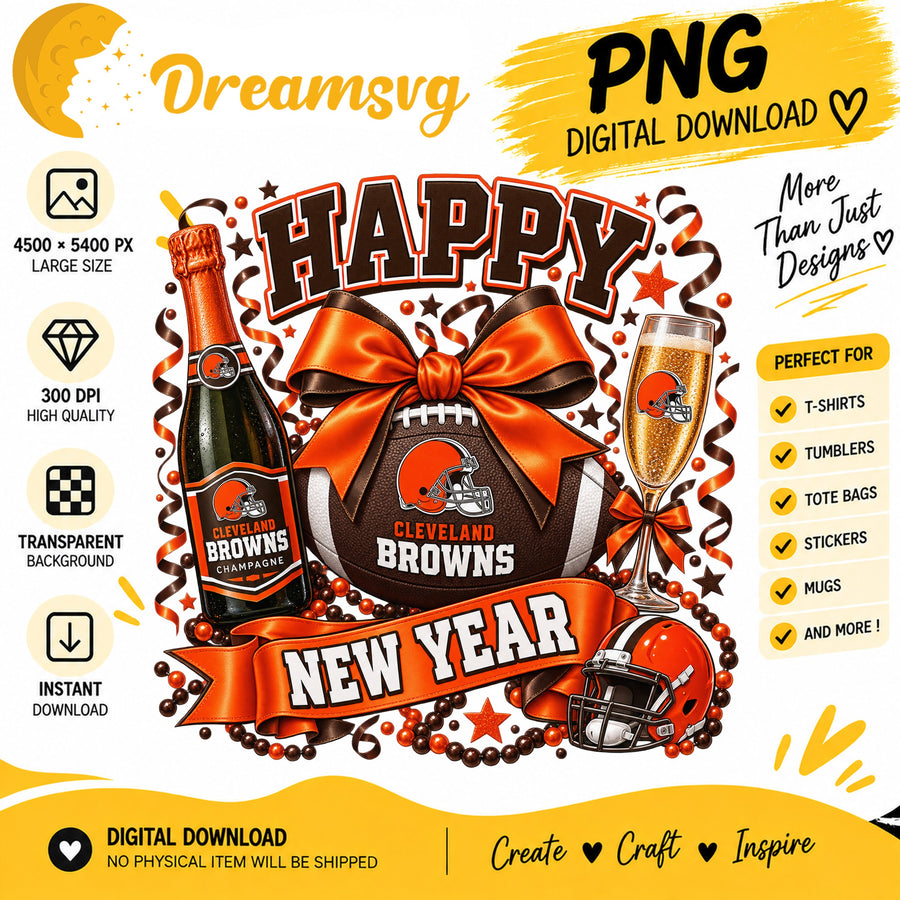 Cleveland Browns Happy New Year PNG, Craft File Design v5