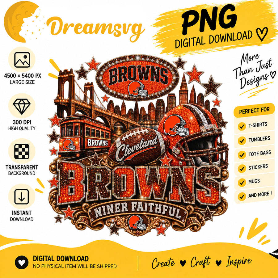Cleveland Browns Niner Faithful Glitter Football City PNG