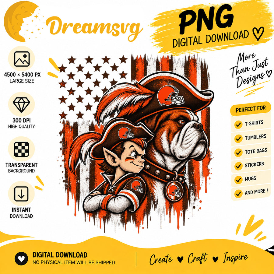 Cleveland Browns Pirate Mascot American Flag Football PNG