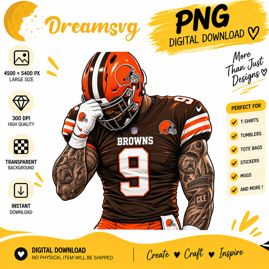 Cleveland Browns Tattooed Football Player Sublimation PNG