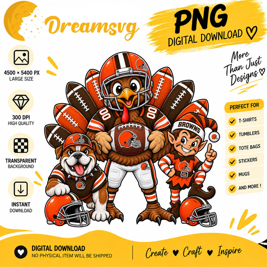 Cleveland Browns Turkey Thanksgiving Football Fan PNG