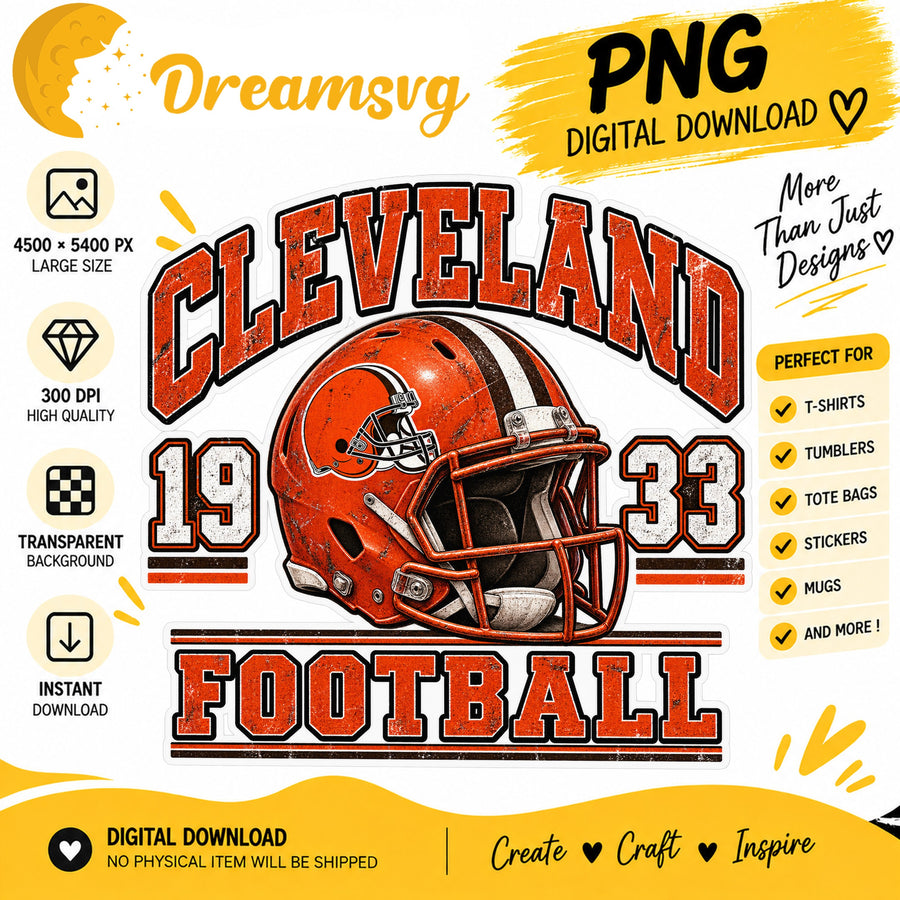 Cleveland Football Vintage Helmet 1933 Sublimation PNG