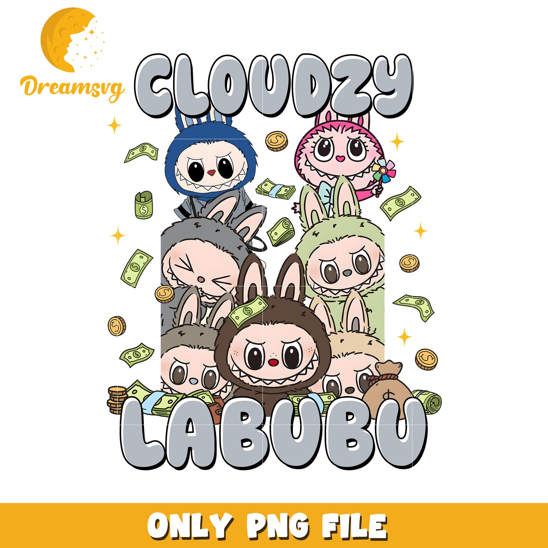 Cloudzy labubu characters deisgn png, labubu keychain png, labubu dolls png