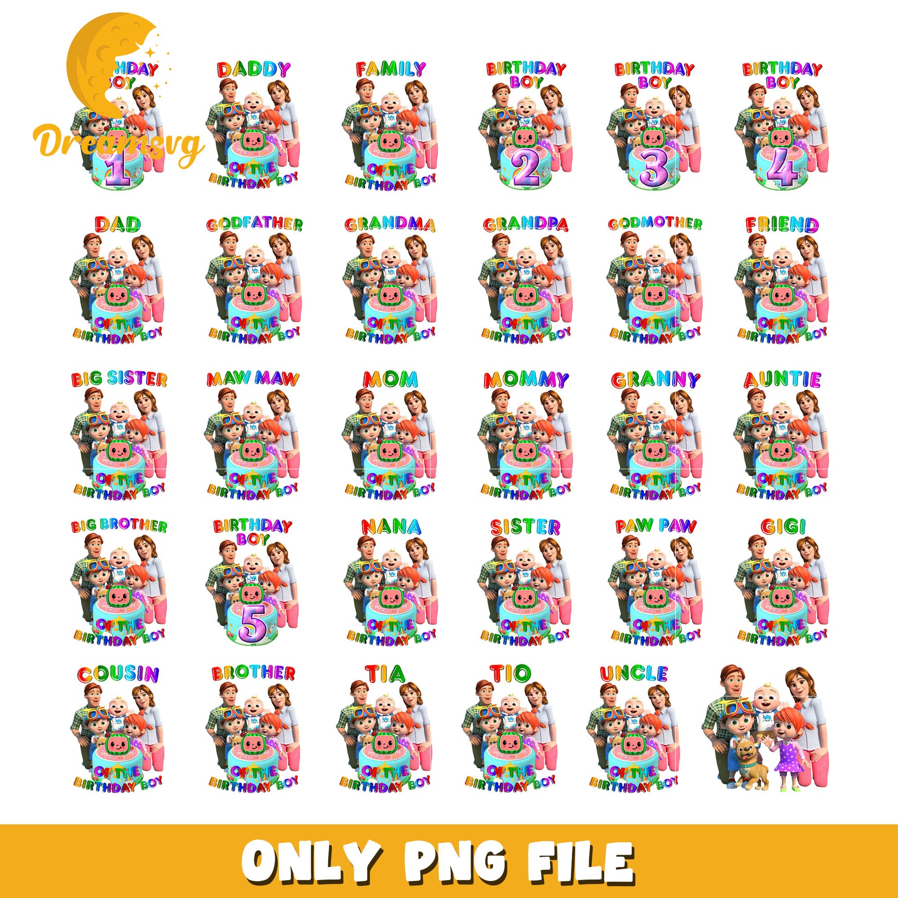 Cocomelon family of the birthday boy bundle png, cocomelon characters​​ png