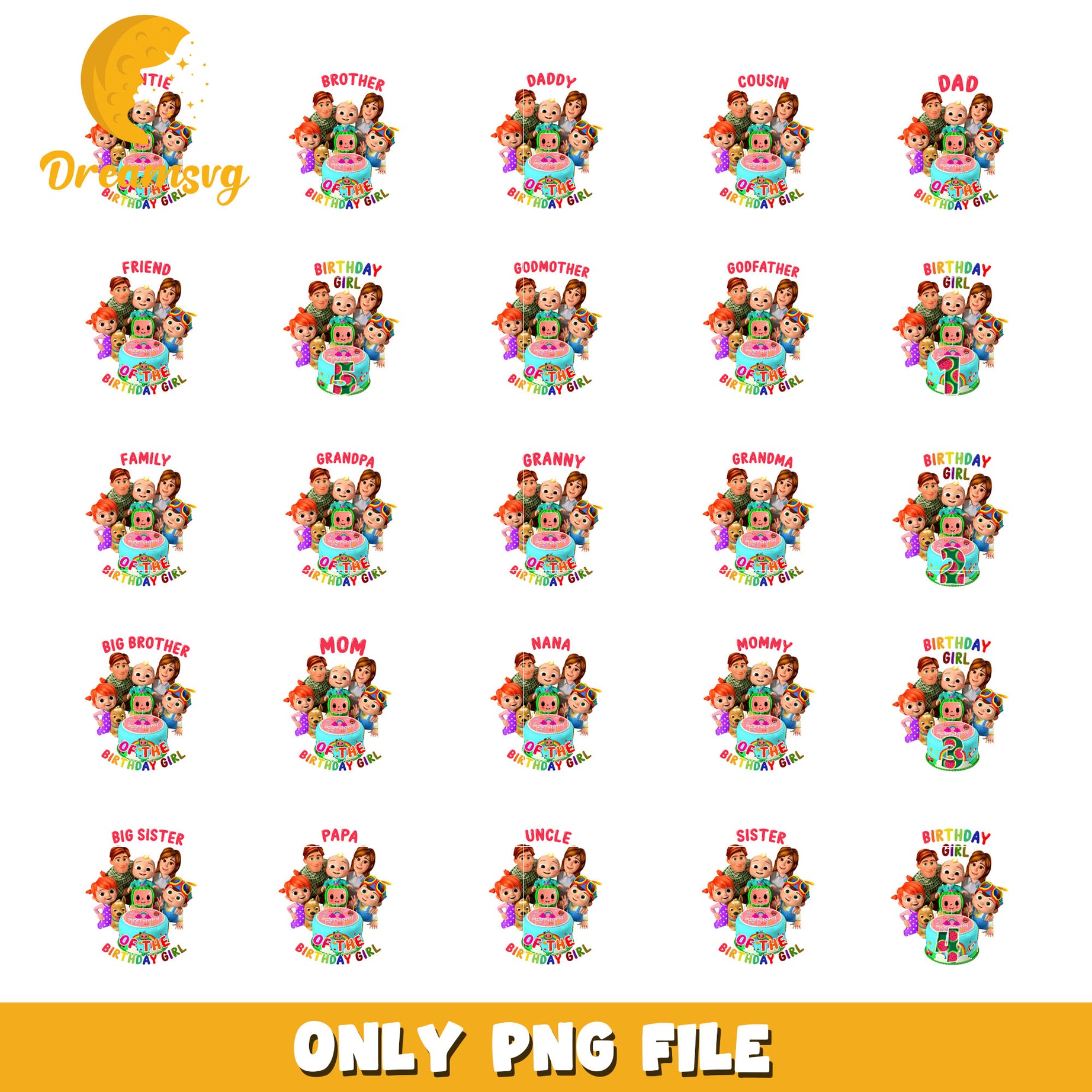 Cocomelon family of the birthday girl bundle png, cocomelon characters​​ png