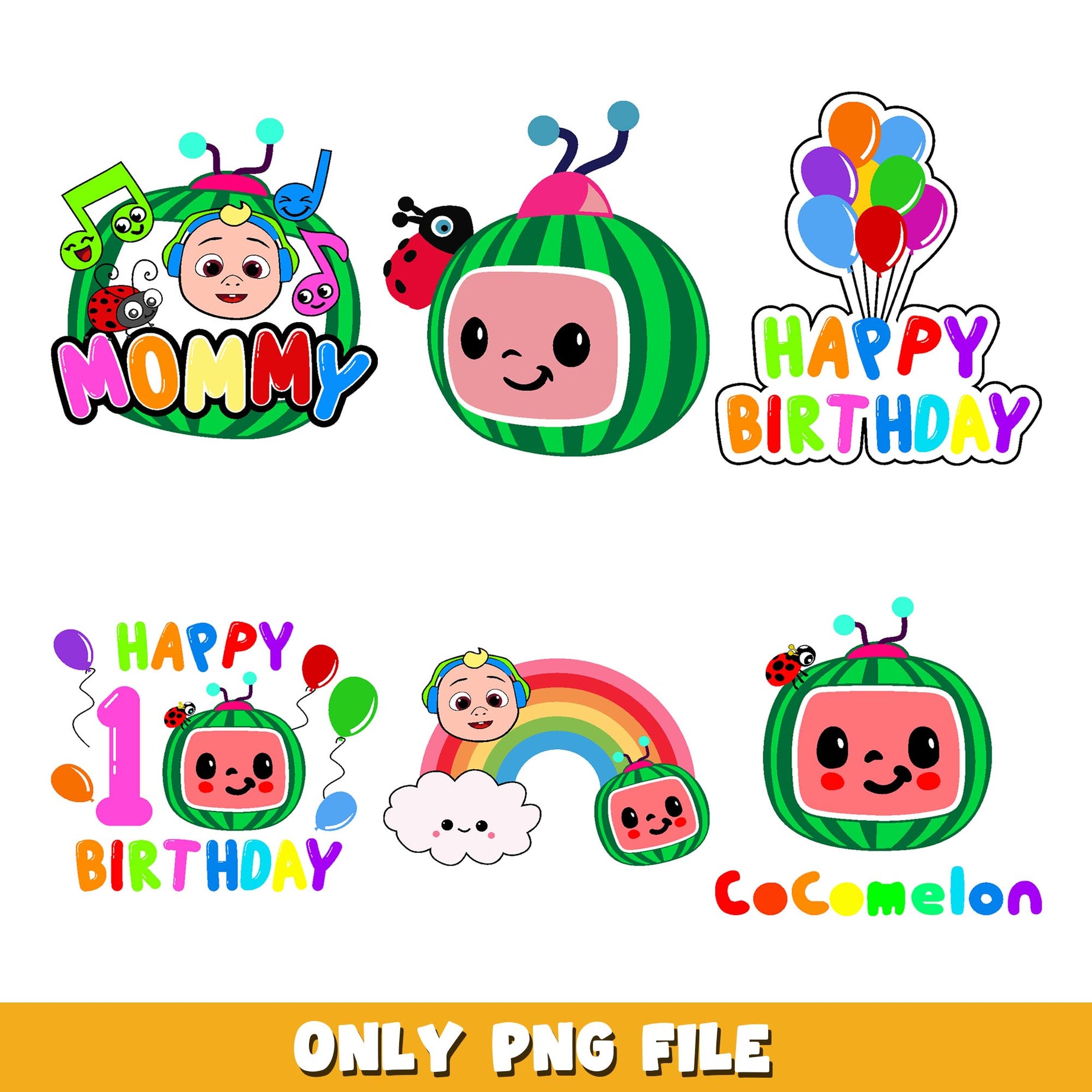 Cocomelon Birthday logo png, Cocomelon bundle png, cartoon png 