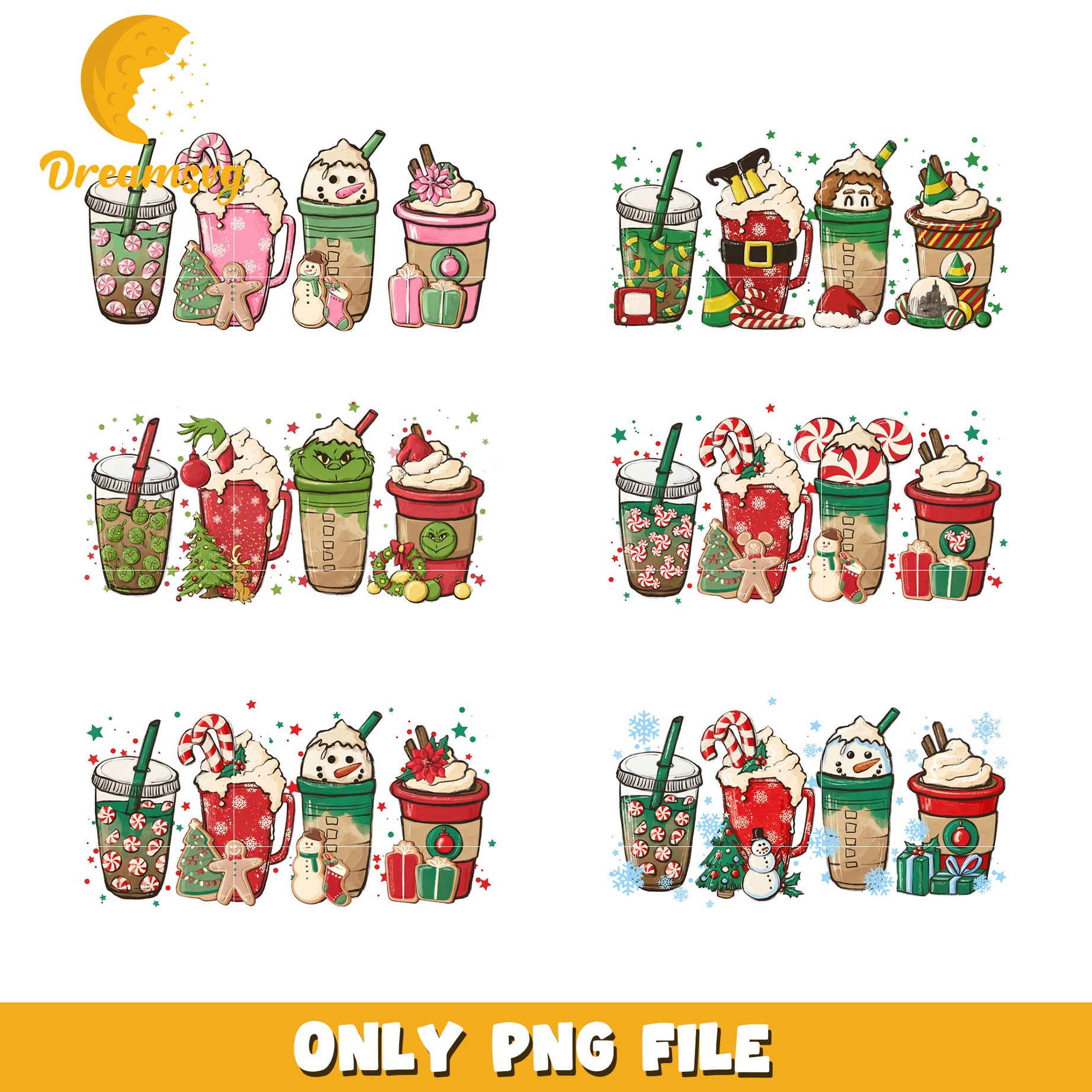 Coffee cup christmas design bundle png, christmas coffee png​