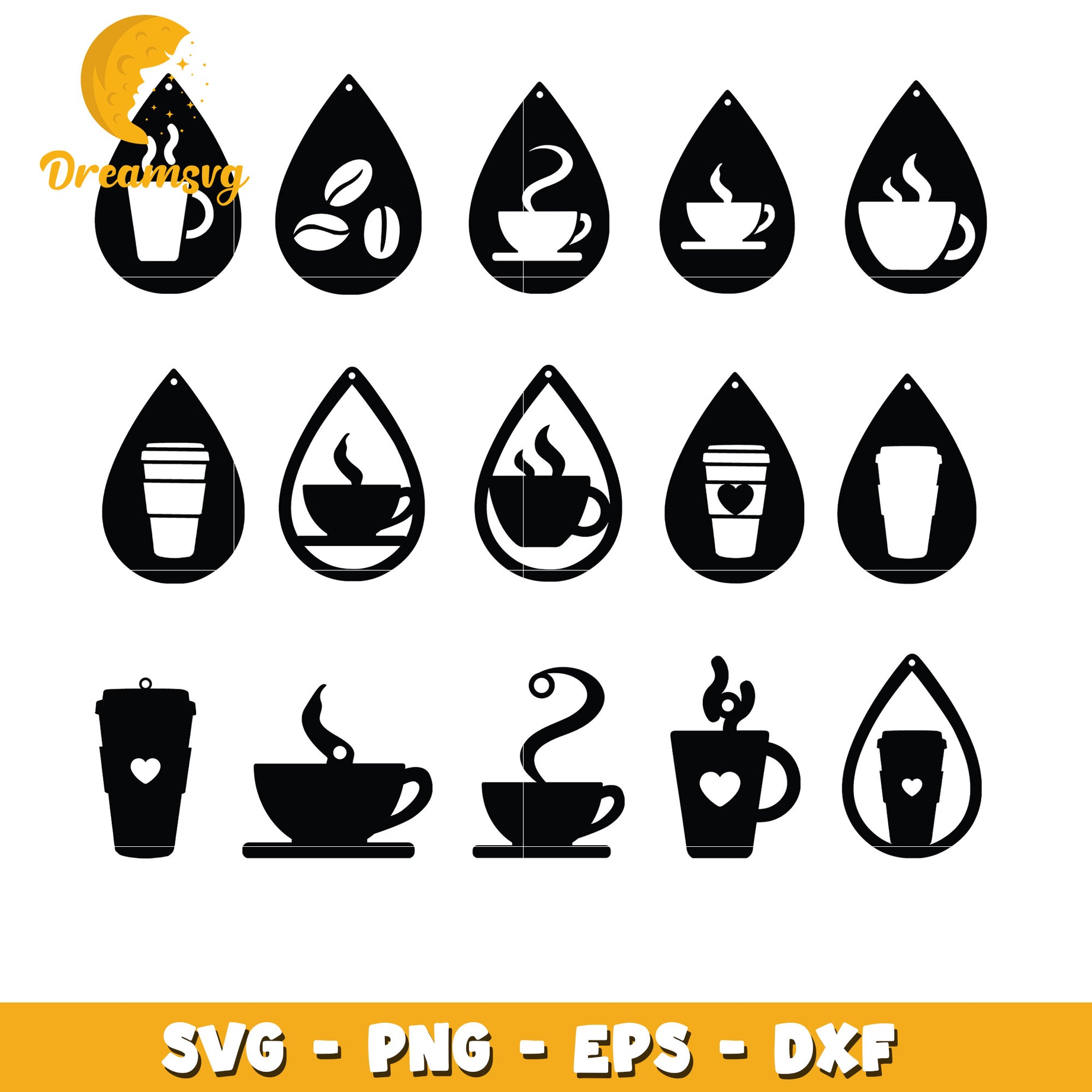 Coffee logo colection bundle svg, Tear drop earrings coffee svg