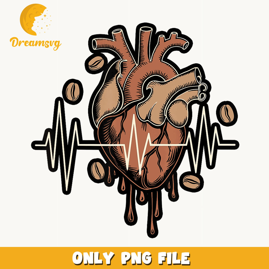 Coffee Heart Heartbeat PNG, Anatomical Heart Coffee Beans, Drip PNG