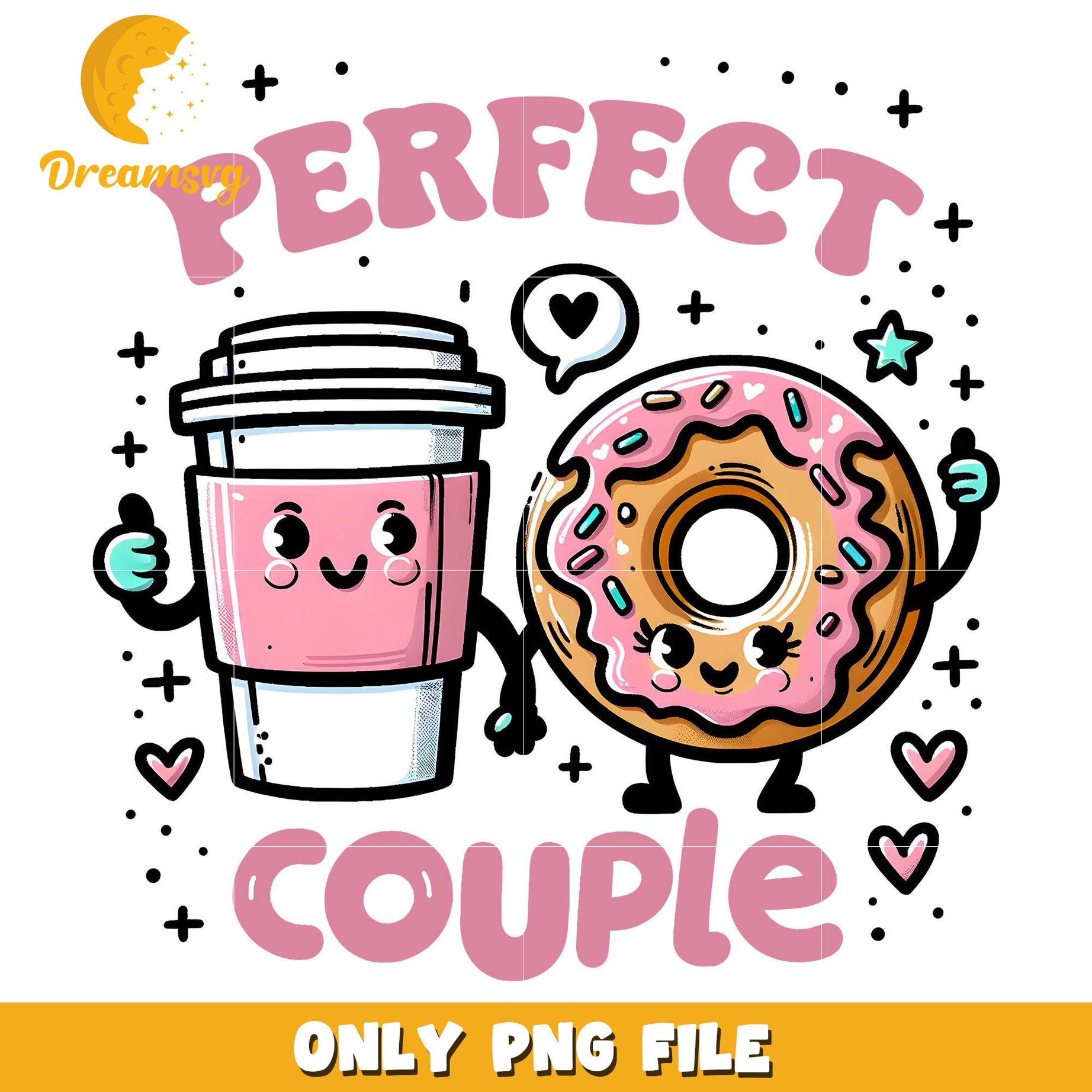 Coffee and donut perfect couple png, valentine couple png