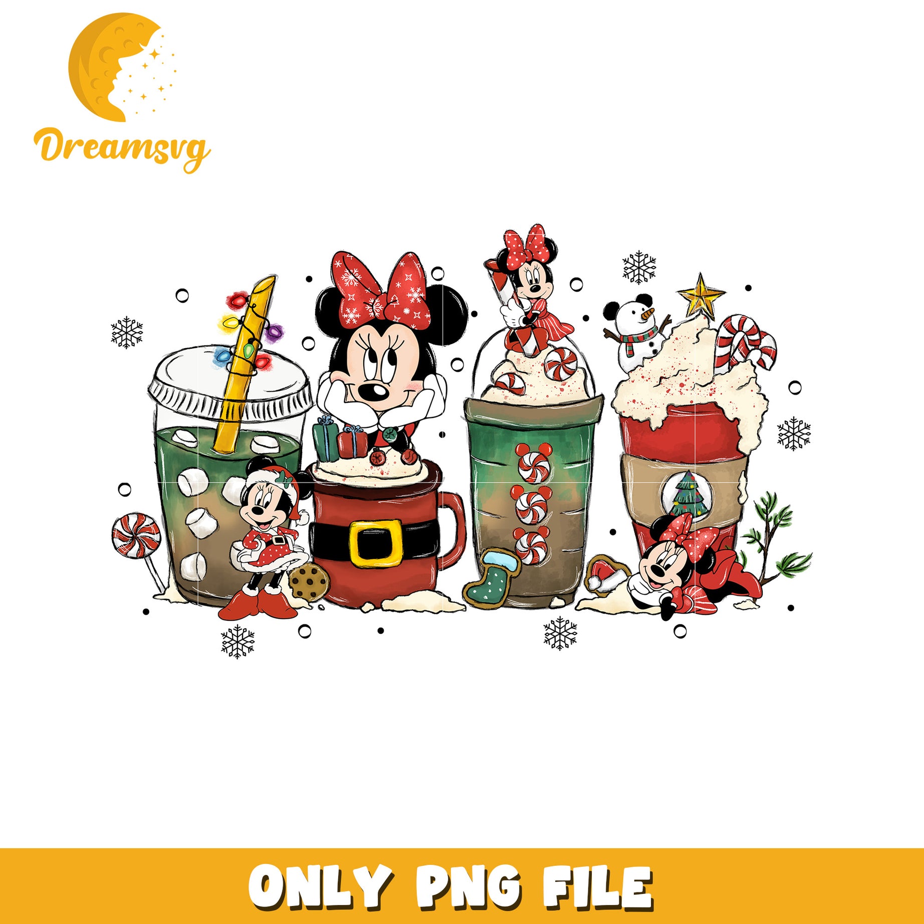 Coffee cup minnie mosue png, disney night png, winter sparkle png