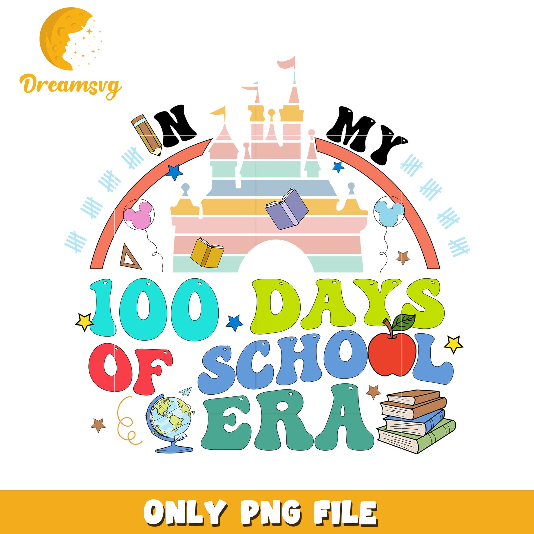 Colorful 100 Days of School Era PNG Graphic Design File
