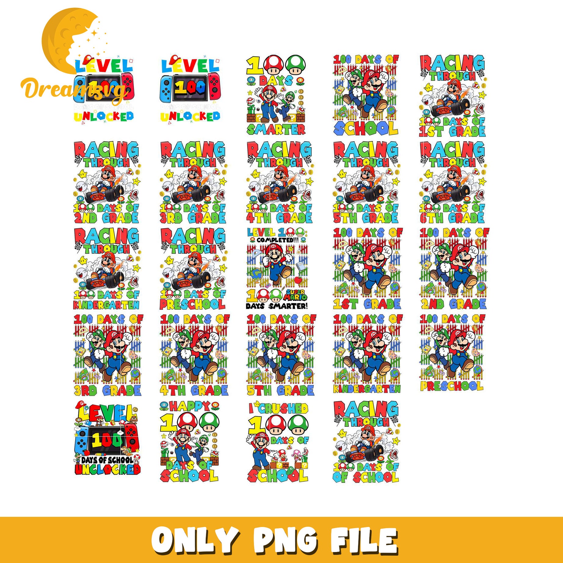Colorful 100 Days of School PNG Bundle Fun Designs Kids