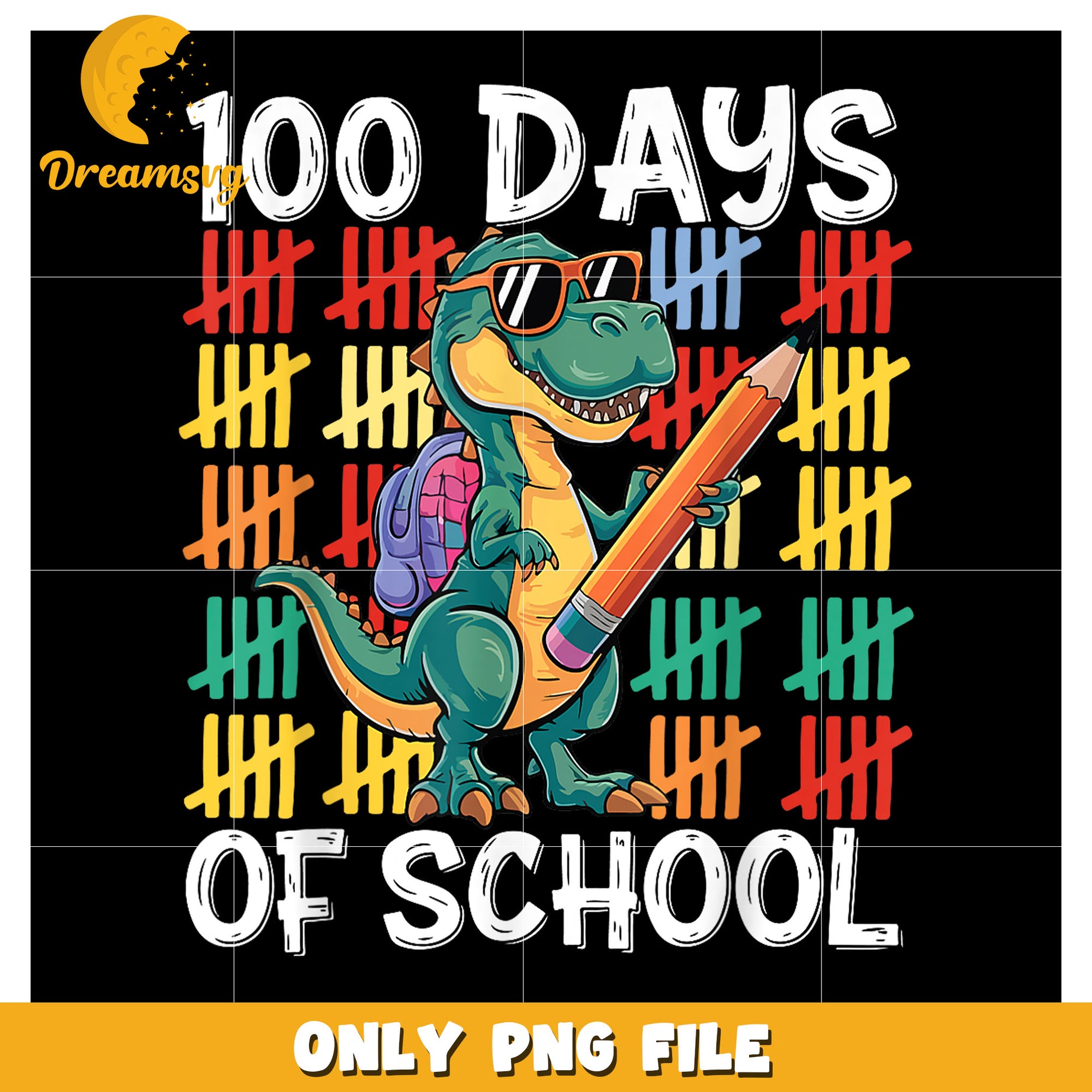 Colorful 100 Days of School PNG Dino Design for Kids Fun