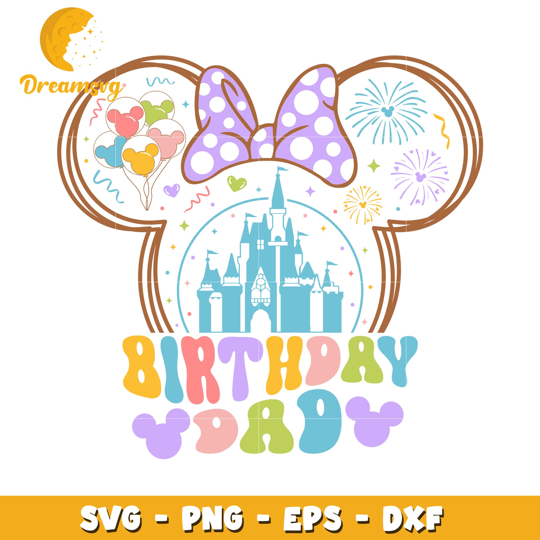 Colorful Birthday Dad SVG Design with Castle and Balloons