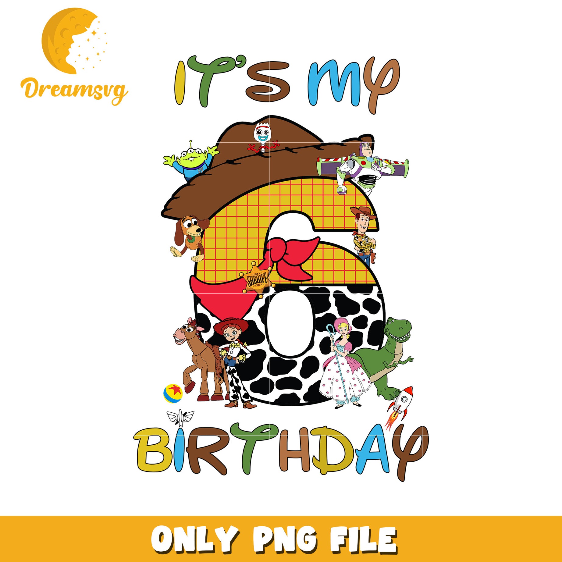 Colorful Birthday Design for Kids Sixth Birthday PNG
