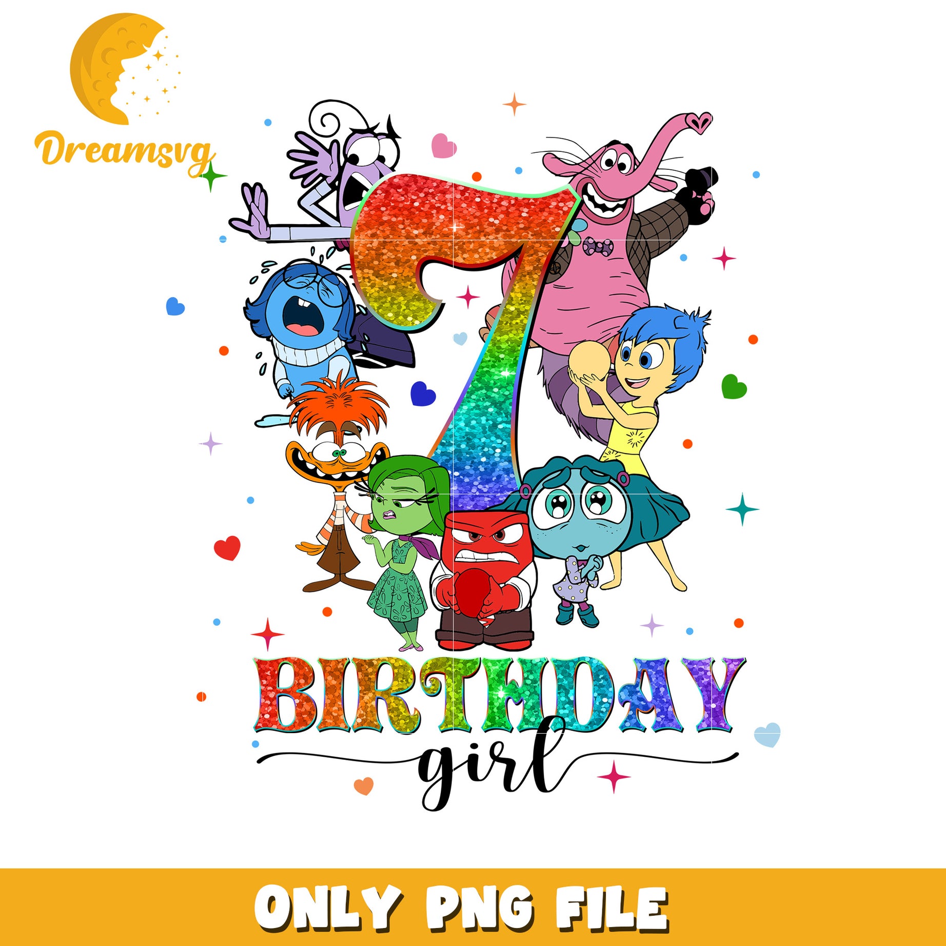 Colorful Birthday Girl Design for Age Seven PNG File
