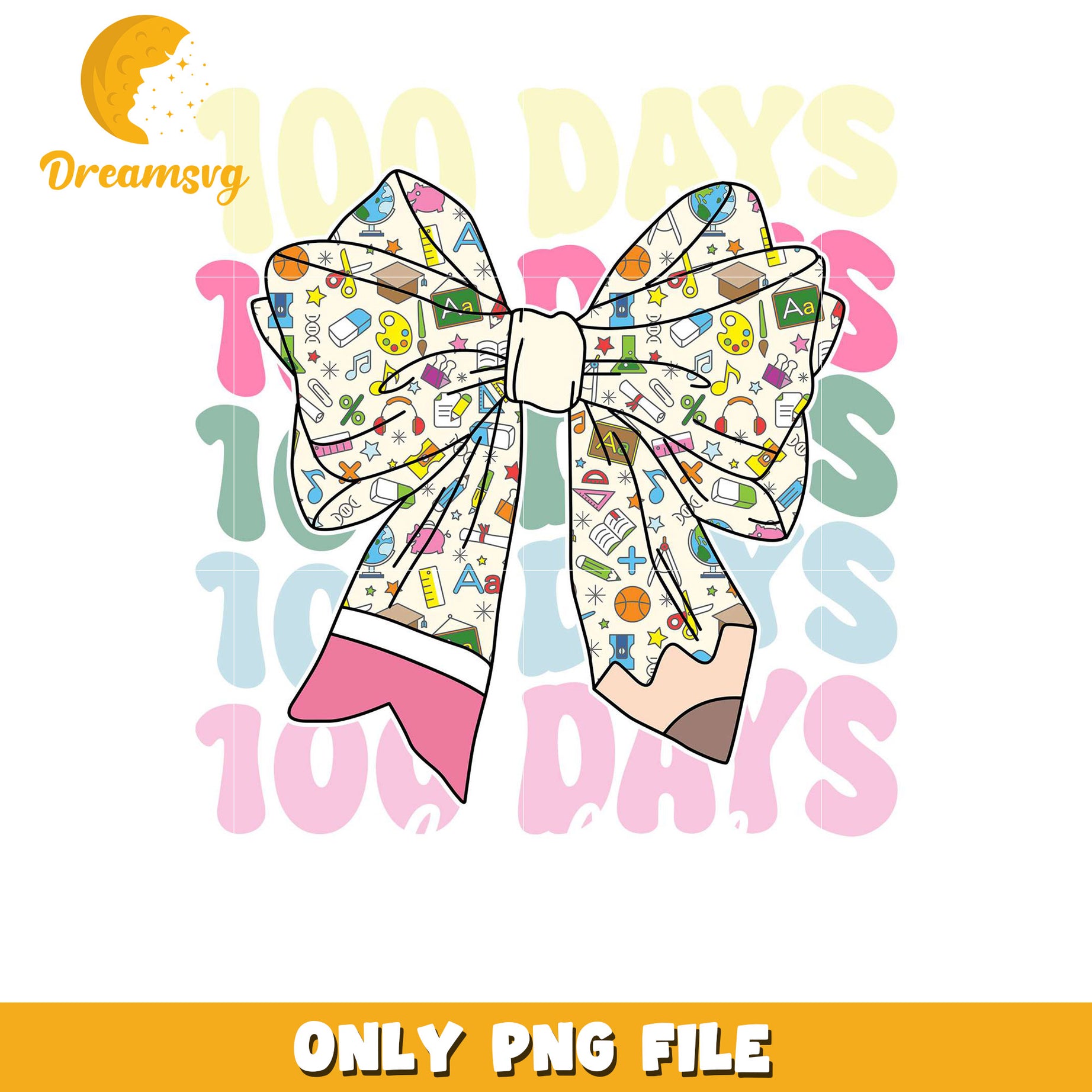 Colorful Bow Design for 100 Days Celebration PNG File