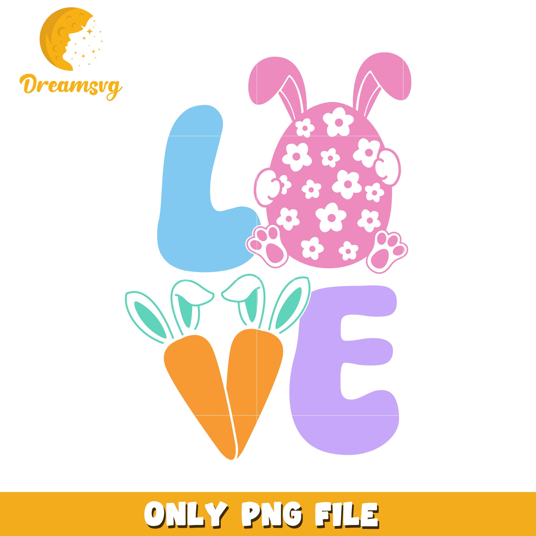 Colorful Bunny Love with Flowers and Carrots PNG Design