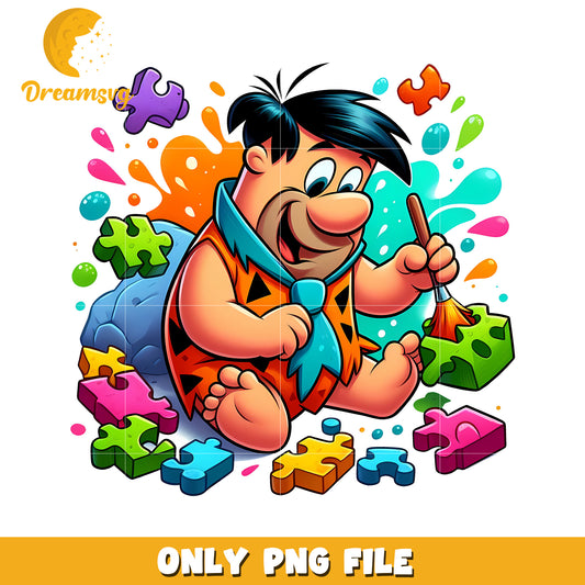 Colorful Cartoon Caveman Painting Fun Puzzle Pieces PNG