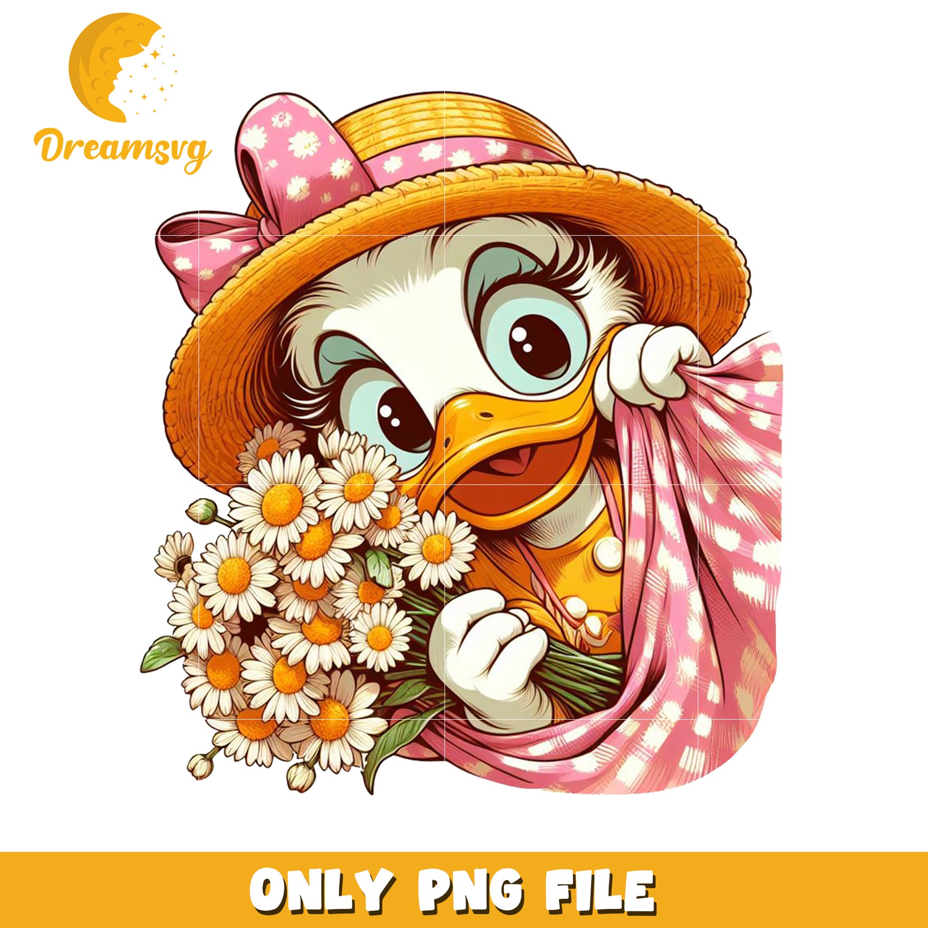 Colorful Cartoon Duck with Flowers PNG Downloadable File