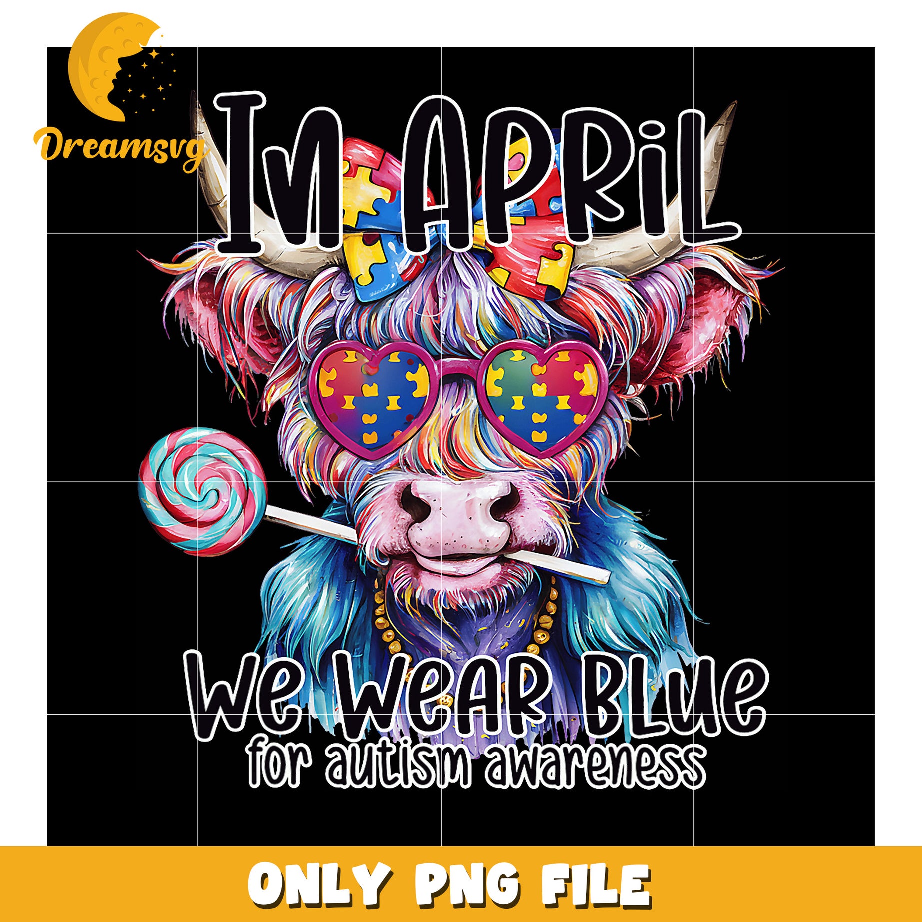 Colorful Cow Design for Autism Awareness PNG Download