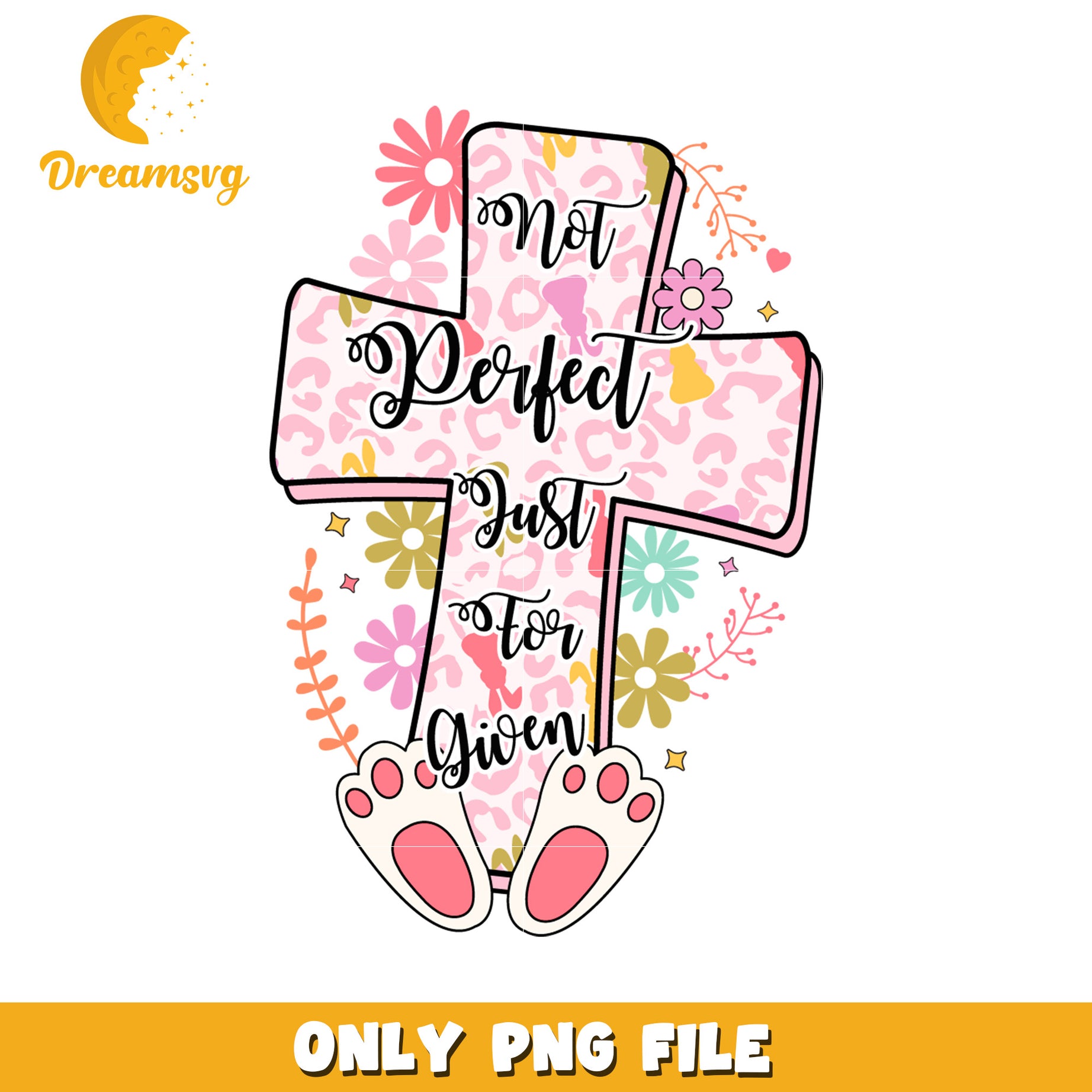 Colorful Cross Design with Not Perfect Just Forgiven Quote PNG