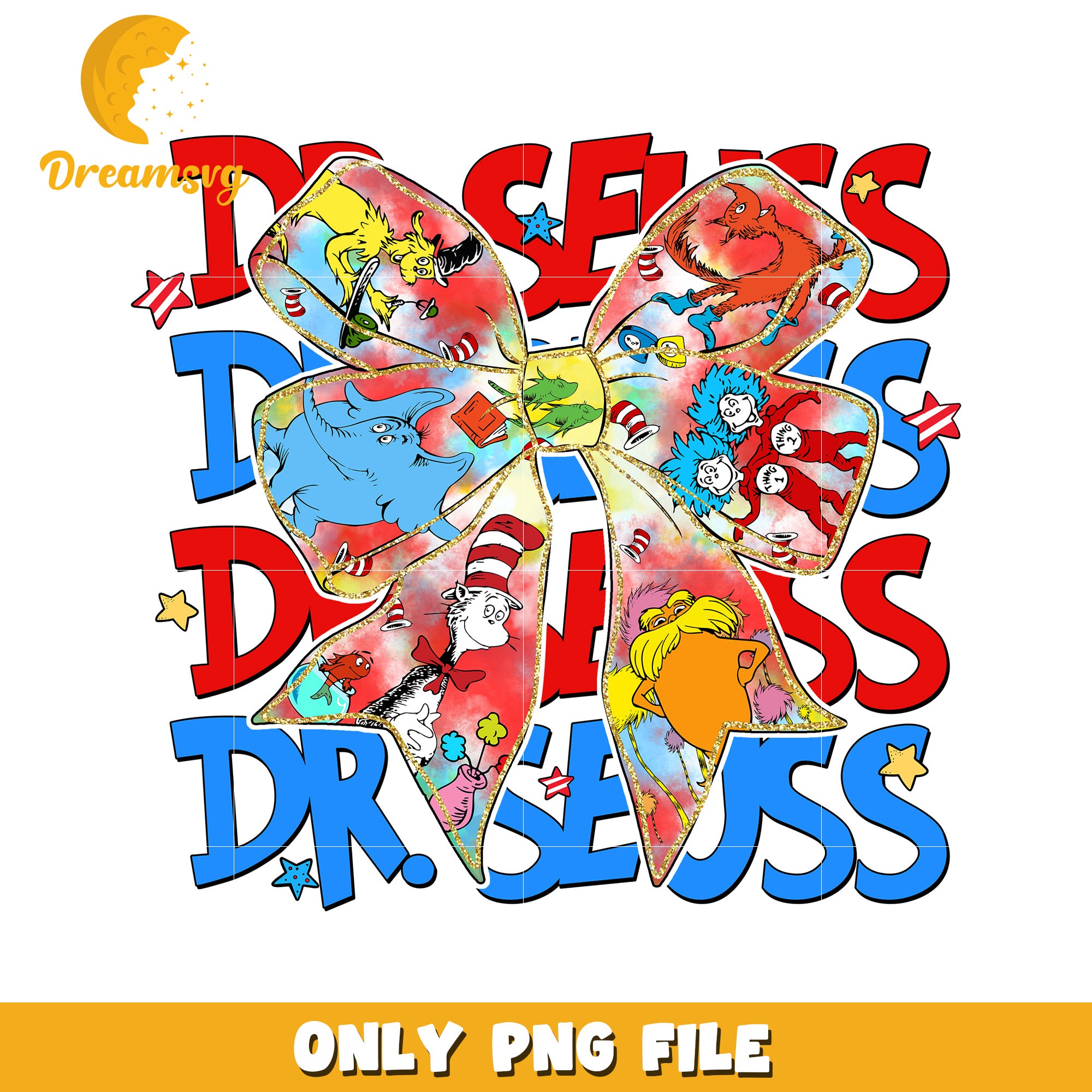 Colorful Dr Seuss Bow PNG Design for Kids Fun Decor
