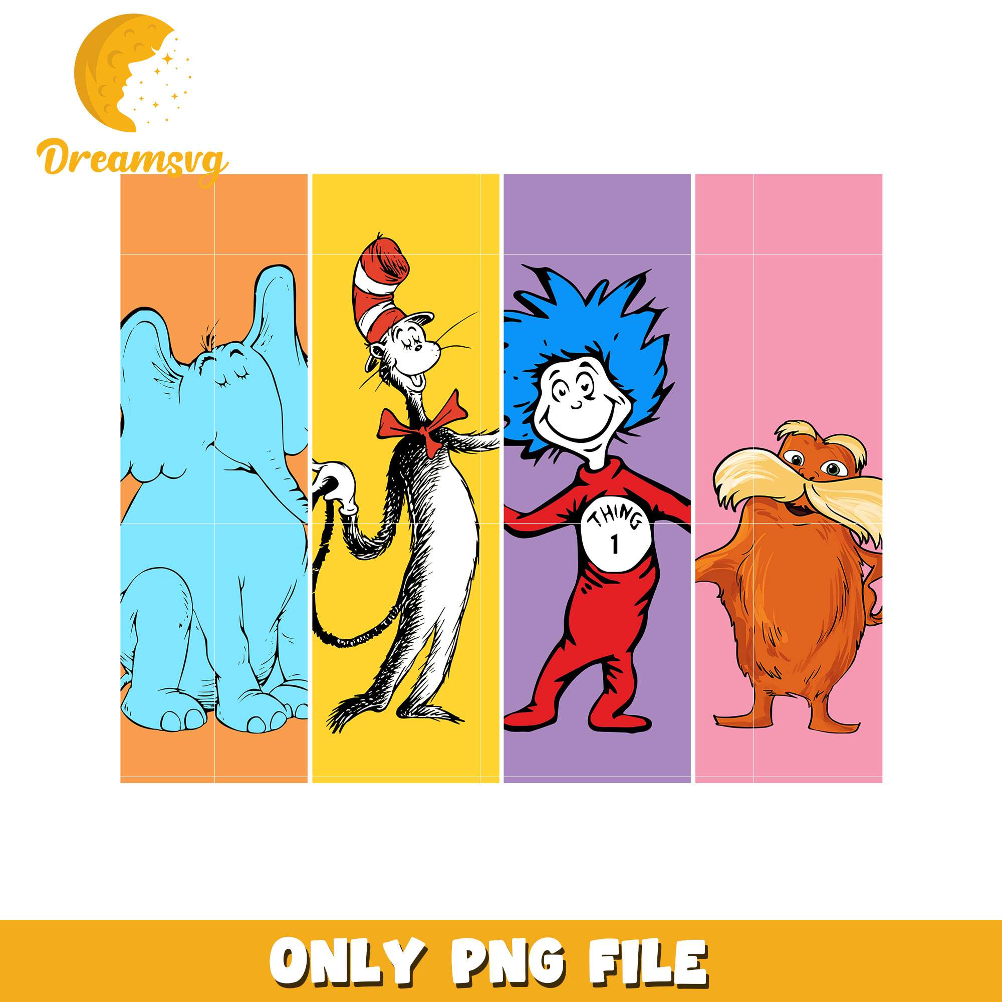 Colorful Dr Seuss Characters PNG File for Kids Decor